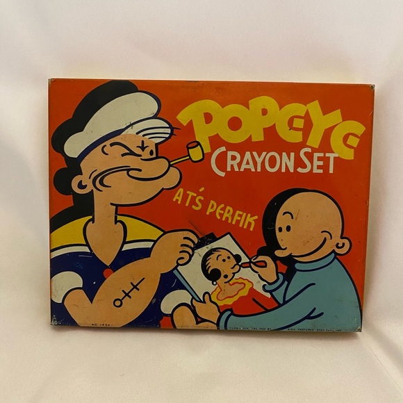 Vintage Popeye Tin Crayon Case with Chubby Chunky Crayons King  American Crayon - Picture 1 of 15